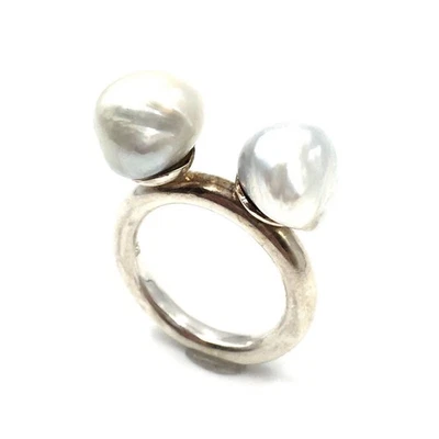 Anello perle barocche in argento 925 10 mm donna dichiarazione gioielli di... - Immagine 1 di 4