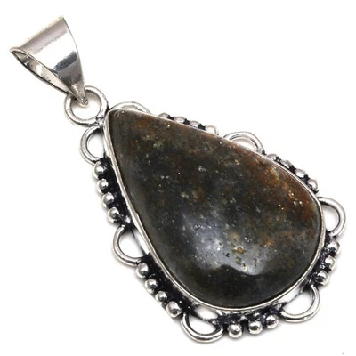 Подвеска черный рутил драгоценный камень ручной работы подарок на день матери серебряная бижутерия 2 дюйма - Изображение 1 из 4