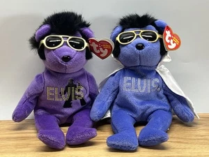 Elvis Ty Beanie Babies Lot (2) Blue Purple Lavender W/ Tags Presley Sunglasses - Picture 1 of 10