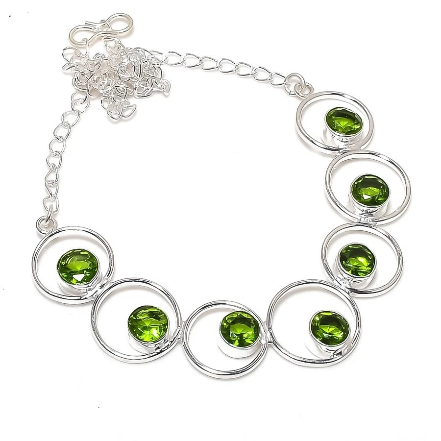 Green Peridot Gemstone Handmade 925 Sterling Silver Jewelry Necklace Size 18" - Image 1 of 1