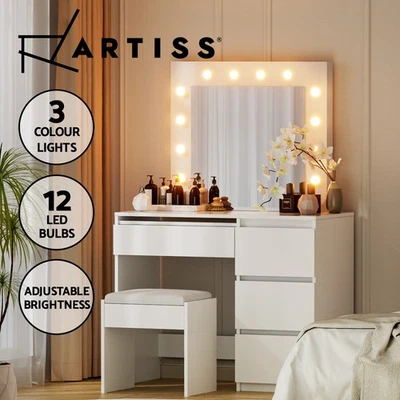 Artiss Dressing Table LED Makeup Mirror Stool Set 12 Bulbs Vanity Desk White - image 1 of 4