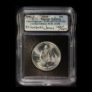 1982-D 50c Washington Half Dollar IGC MS69 Elizabeth Jones 140/250 - Picture 1 of 3