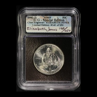 1982-D 50c Washington Half Dollar IGC MS69 Elizabeth Jones 140/250 - Image 1 of 3