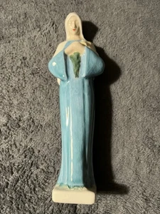 Bellezza! Statua ceramica dipinta a mano blu Vergine Maria vintage 7,25" regalo cattolico - Foto 1 di 8