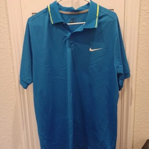 Camisa polo de golf Nike Golf Dri-Fit para hombre XL azul verdoso con cuello a rayas verde neón - Imagen 1 de 2