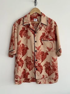 Camisa Zara Manga Corta Mezcla Lino Rojo Melocotón Floral Mediana/Grande ***Impresionante*** - Imagen 1 de 12