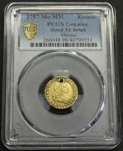 1757 Mo MEXICO 1 ESCUDO XF-DETAIL FERDINAND VI ASSAYER MM GOLD DOUBLOON COLONIAL - Picture 1 of 4