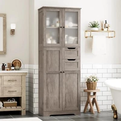 Деревенский шкаф для ванной 67 дюймов в высоту с дверцами и ящиком кухонный шкаф стирка серый - Изображение 1 из 4
