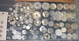 LOT VINTAGE CLEAR White Shimmer Iridescent Buttons Shiny Art Deco Some Shank - Picture 1 of 8