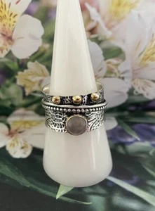 Anillo giratorio tamaño 9 cuarzo rosa 2 tonos meditación ansiedad chapado en plata de ley - Imagen 1 de 3