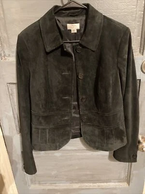 Chaqueta Blazer Ann Taylor LOFT para mujer talla 6 negra 100 % gamuza cuero ligeramente usada Foto 1 de 4