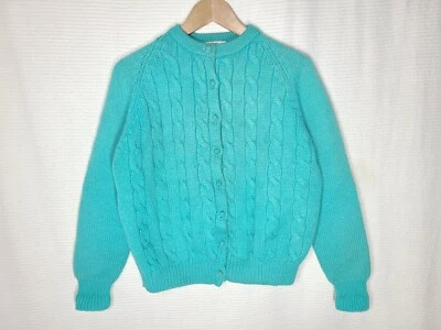 Vtg 60s Teal Green Sweater Cardigan 100% Wool M Cable Dayne Taylor Pinup Retro - Image 1 of 4