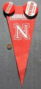 1960-70s Era University of Nebraska Sugar Bowl pennant & 2 pin set THREE PIECES- - Picture 1 of 1