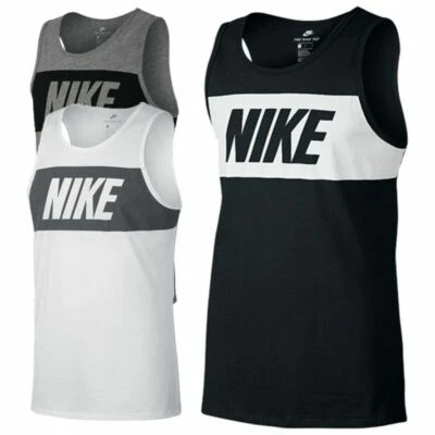 Nike Mens Vest Retro Big Logo Sports Gym Sleeveless Tank Top Black Grey - Image 1 of 4