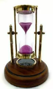 Nautical Brass Rotating Sand Timer Compass on Wood base Maritime Antique - Picture 1 of 5