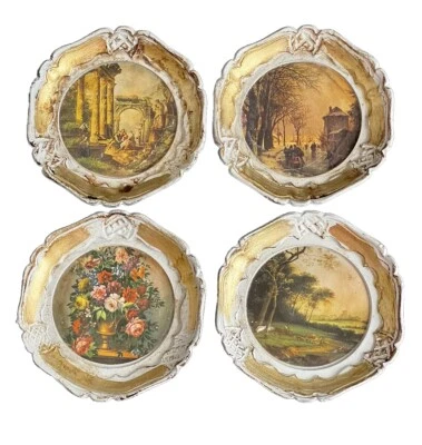 Juego de 4 posavasos vintage pintados a mano plato Italia bandeja blanca puerta Italia Foto 1 de 4