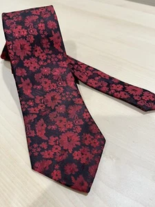 Pierre Cardin Neck Tie Men‘s Red & Black Floral Official Dress High End Handmade - Picture 1 of 14
