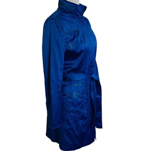 Terry Lewis Belted Cobalt Blue Trench Coat Size M Retro 80s Vintage Chic RARE - Picture 1 of 19