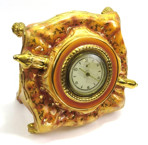 Unique Vintage Kaiser Porcelain Pillow Shape Mantle Wind-Up Alarm Clock-Repaired Cover