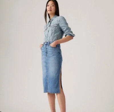 Nueva Falda RM Rebecca Minkoff Slide Hendidura Midi Demin Para Mujer Talla 6 Foto 1 de 4