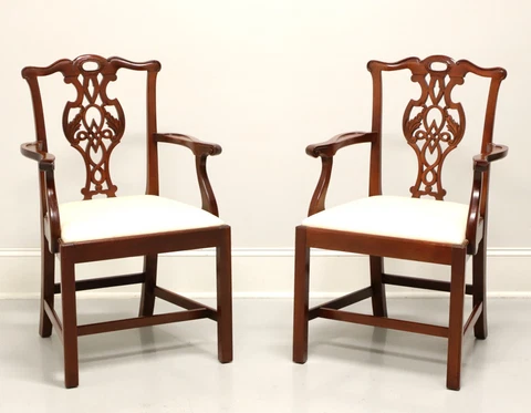 BAKER Historic Charleston Mahogany Chippendale Straight Leg Armchairs - Pair Cover