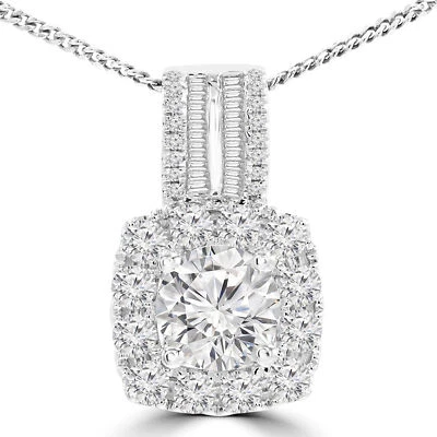1.39 CT Round SI2 E Diamond Halo Pendant Necklace 18K White Gold Foto 1 de 3