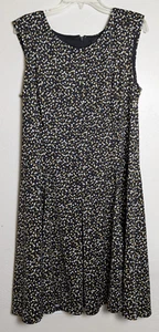 R&K Black Sleeveless White Brown Tiny Block Print Fit N Flare Dress 18 1X Knit - Picture 1 of 5