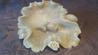 ANTIQUE CHINESE CARVED SOAPSTONE BRUSH WASHER WITH DUCK & FISH - Image 1 of 4