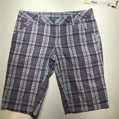 Le Tigre Shorts Juniors Sz 3 Pink & Light Blue Plaid The Classic Cotton Bermuda - Image 1 of 4