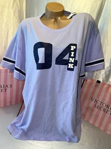 Victoria Secret PINK Boyfriend T-Shirt Logo Bling XXL Oversized Purple - Picture 1 of 2