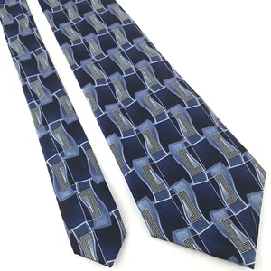 Corbata de cuello de seda 100 % de 56"" de largo para hombre patrón geométrico azul de 4"" de largo - Imagen 1 de 4