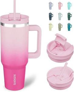 40Oz Cherry Stainless Steel Insulated Tumbler with Handle Lid & Straw-Travel Mug - Picture 1 of 12