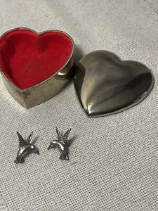Hummingbird Sterling Post Stud Earrings/Leonard Towle Silver Trinket Box Japan * - Picture 1 of 6