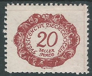 1920 LIECHTENSTEIN SEGNATASSE 20 H VARIETà PUNTO ATTACCATO 2 DI 20 MH * - R29-9 - Picture 1 of 1