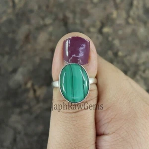 Natural Malachite 925 Sterling Silver Boho Statement Ring Women Jewelry Ring - Picture 1 of 4