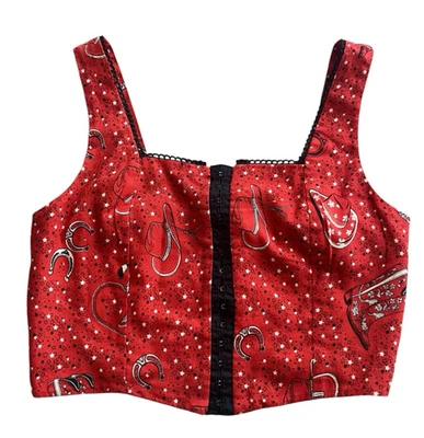 Красный льняной укороченный корсет Monteau верх ковбойское родео подкова конный спорт M - Изображение 1 из 4