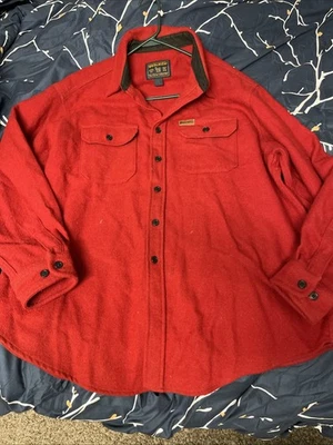 Camisa-chaqueta de lana vintage de franela Woolrich para hombre XL roja años 80 hecha en EE. UU. Foto 1 de 4