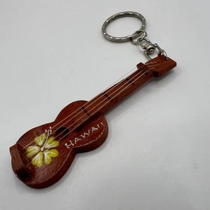 Hawaii Ukalee Keychain Wood with Hibiscus Flower Silver Tone - Picture 1 of 10