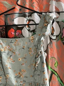 Fab Vintage C&A Duck Egg Blue Floral Linen Blend Midi Tea Dress Ruffles Eur40 - Picture 1 of 12