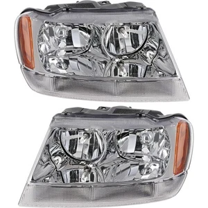 Left & Right Headlights For Jeep Grand Cherokee 1999-2004 Halogen w/ Bulbs Clear - Bild 1 von 12