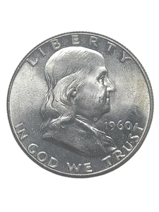 1960 P Franklin Half Dollar 50c USA Münze 90% Silber Vintage Siehe Bilder - Bild 1 von 8