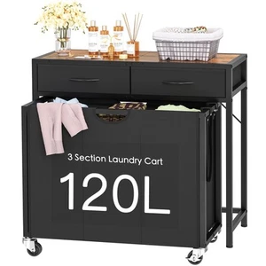 Laundry Sorter, Rolling Laundry Hamper with 3 Section Pull-Out Bags, Laundry ... - Picture 1 of 9