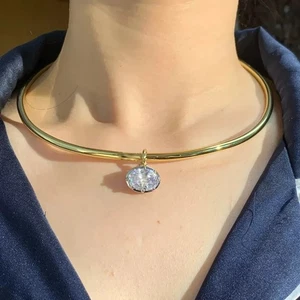 6.21Ct Lab Created Oval Cut White Sapphire Torque Necklace 14k Yellow Gold Over - Picture 1 of 5