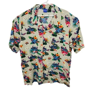 Disney Stitch Hawaiian Shirt Short Sleeve 100% Rayon Tropical Aloha Mens Size XL - Picture 1 of 7