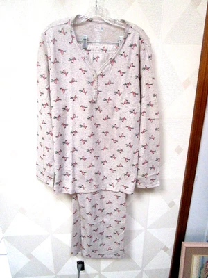 CROFT&BARROW-GREY/MULTI-CARDINALS-LONG SLEEVE-HENLEY KNIT PAJAMAS-SIZE-XXL-NEW - Image 1 of 3