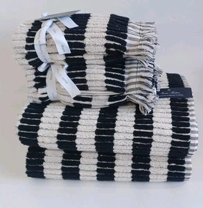 Brooks Brothers 2 Bath 2 Hand 2 Tip Towels Tiles Black Grey White Cotton Turkey - Picture 1 of 3