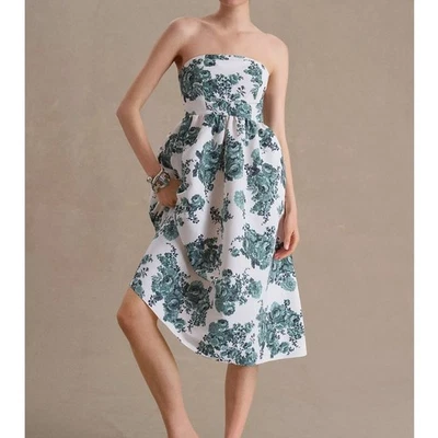 Sachin & Babi Blaine Strapless Taffeta Midi Dress Anthropologie Green Floral 10 - Image 1 of 4