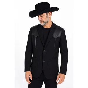 NWT MSRP $795 The Kooples Mens Blazer Black Wool Leather Western Jacket FR 46 - Picture 1 of 16