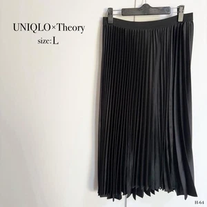 Uniqlo × Theory Pleated Skirt L Black Glossy Long Skirt - Picture 1 of 11