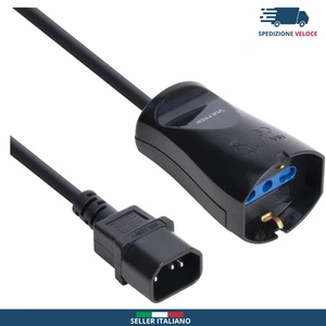 Cavo Alimentazione ⚡ IEC C14 Maschio a Presa Schuko Bipasso 10/16A 12.5cm 🚚🇮🇹 - Foto 1 di 5